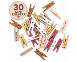 Mini Knijpers Vintage - 30 Kleine Knijpertjes voor Kaarten - Mini Knijpertjes Hout