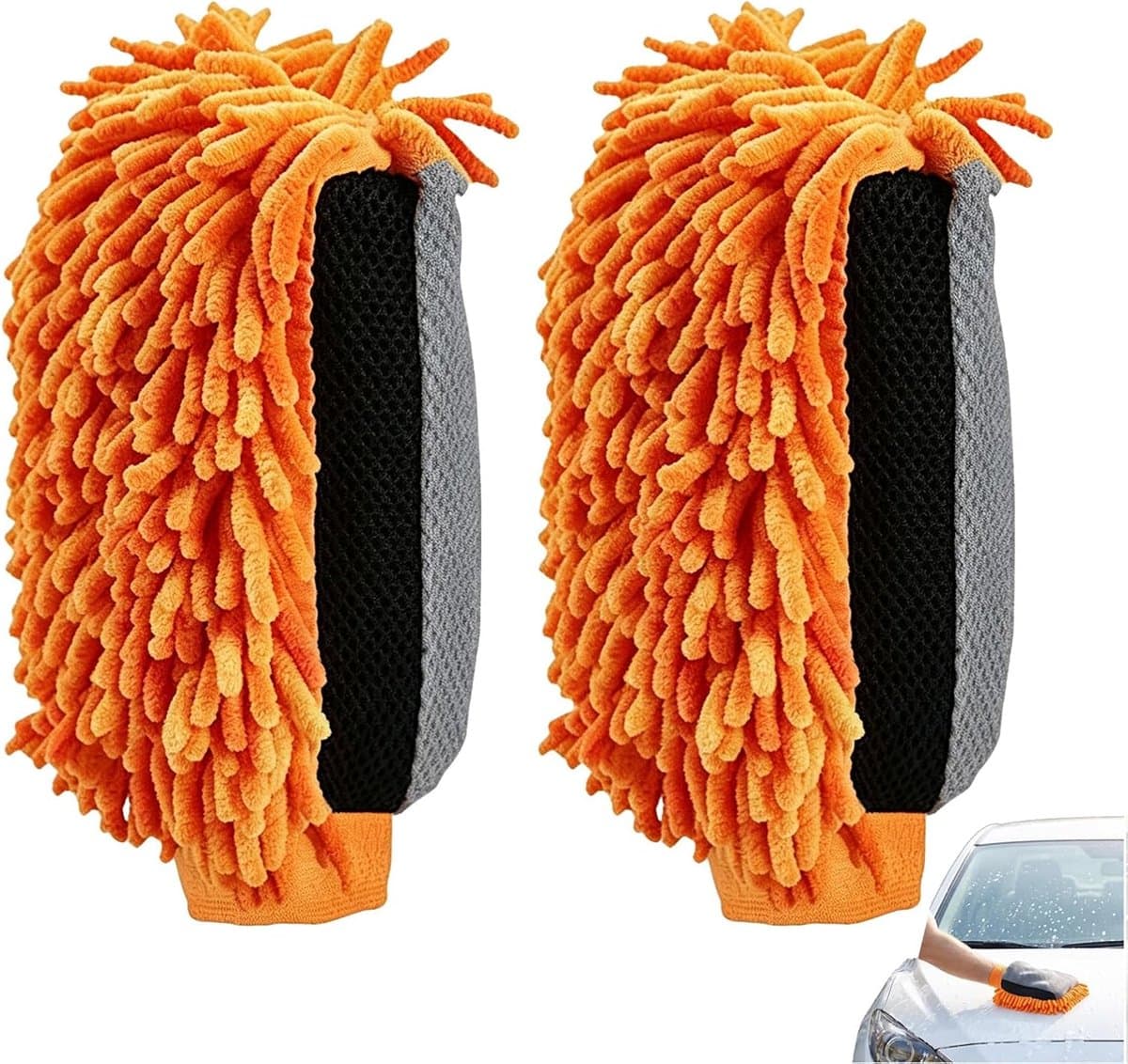 Autowashandschoenen van microvezel – 2 autowashandschoenen van badstof, zacht, krasbestendig en streepvrij, ideaal voor het wassen van de auto, drogen — afbeelding 1
