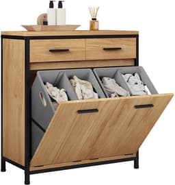 CINK & Co Badkamerkast met 2 wasmanden - Wasmandkast met 2 lades - Uitneembare waszakken - Licht eikenlook en zwart - 72,5 x 34 x 80 cm — thumbnail 1