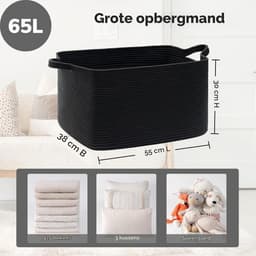Gevlochten wasmand, zwarte wasmand, gevlochten mand, opbergmand voor babyspeelgoed, vierkante wasmanden, opbergmand voor dekens, kussens, wasmand voor — thumbnail 2