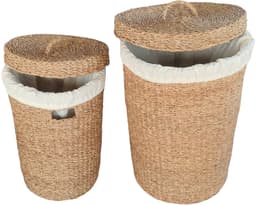 Ronde wasmand met deksel – zeegras – set van 2 – 38 en 75 l – naturel — thumbnail 1