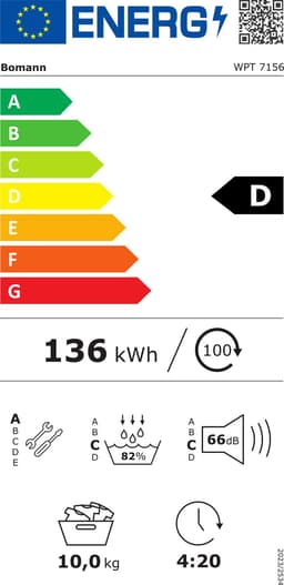 Bomann WPT 7156 Warmtepompdroger - 10 kg - Inverter Motor - 16 Programma's - Wit — thumbnail 2