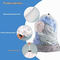 Grote Waszakken van Mesh voor Kleding, 70 x 90 cm, Met Trekkoord voor Veilig Wassen en Bescherming — thumbnail 4