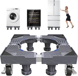 Wasmachineonderstel met 4 wielen en 4 poten, verstelbaar 41-66 cm lengte en 10-13 cm hoogte, berenbelasting 200 kg, voetstuk voor wasmachine, droger, koelkast, antislip — thumbnail 1
