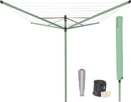 Brabantia Lift-O-Matic Droogmolen - met Metalen Grondanker, Beschermhoes, Wasknijpertasje en Wasknijpers - 50 m - Leaf Green — thumbnail 1