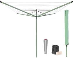Brabantia Lift-O-Matic Droogmolen - met Metalen Grondanker, Beschermhoes, Wasknijpertasje en Wasknijpers - 50 m - Leaf Green