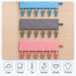 Reiskledinghanger 3 stuks, opvouwbaar wasrek met 6 knijpklemmen per stuk, draagbare waslijn klemhanger voor koffer, badkamer, hotel, camping, voor handdoeken, badkleding, sokken en ondergoed, 33 cm — thumbnail 3
