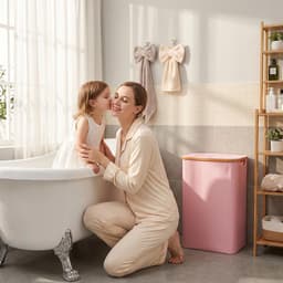 Smalle wasmand met deksel - opvouwbaar - 60 l - roze — thumbnail 5