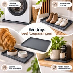 Bobypet - Wasmachine lekbak - Siliconen beschermmat - Waterdicht - Beschermt de vloer tegen lekkage - Voor wasmachine, droger, vaatwasser, koelkast en airco - 60 x 50 x 1,5 cm - Grijs — thumbnail 3