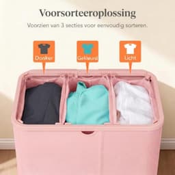 Wasmand met 3 Vakken – Opvouwbare Wasmand met Uitneembare Waszakken, Handgrepen en Ruime Vakken voor Kleding en Wasgoed — thumbnail 3