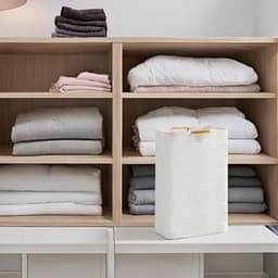 1 stuk - Wasmand - Katoen en linnen huishoudmand - Opvouwbare wasmand - Speelgoedmand - Handwasmand voor de badkamer - 40*30*60 cm - Houten handvat [Wit] — thumbnail 3