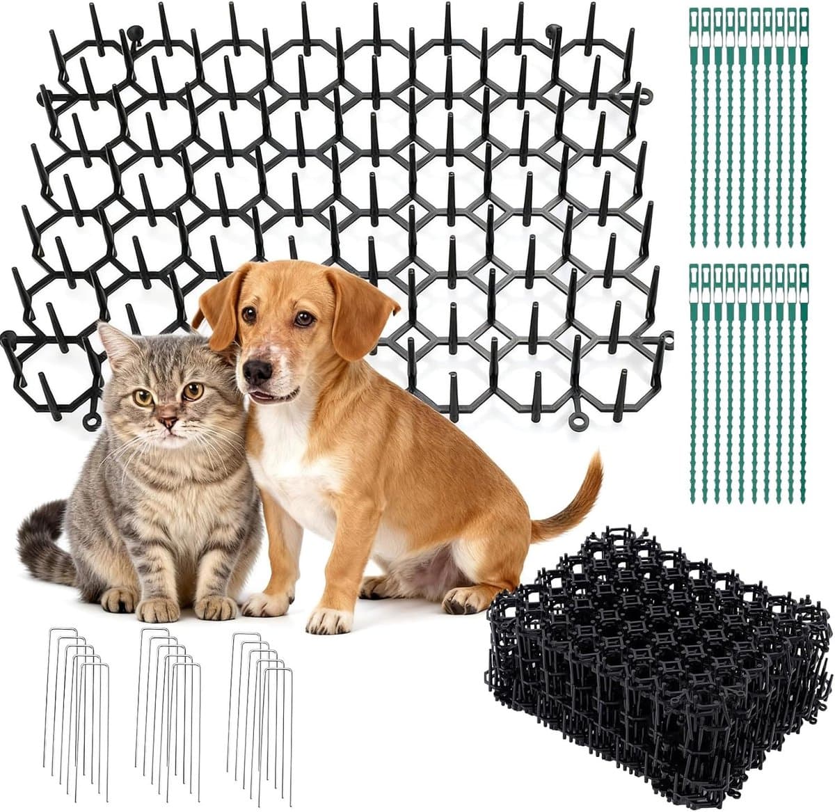 SnelShoppen - 15 Stuks Doornrooster tegen Katten 20x15cm, Kattenwering Mat met U Vormige Grondankers, Dierbarrière Kattenafweer Rooster met Spikes voo — afbeelding 1