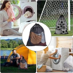 - Waszakken - Trekkoord - Herbruikbaar - Zwart - Machine Wasbaar - Pouch Zak Case - Ondergoed Sokken Delicates - Thuis Reizen Hotel Benodigdheden - Geschikt voor - 2Pcs Mesh Waszakken 62x49cm. — thumbnail 4