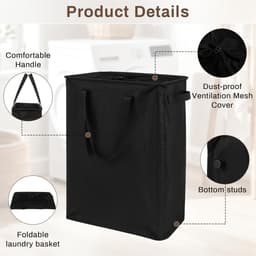 Thijox - Slimme Wasmand met Handgrepen - Opvouwbare Wasverzamelaar - Smal en Hoog - 20 x 40 x 60 cm - 48 Liter Inhoud - Ideaal voor Bijkeuken, Slaapka — thumbnail 3