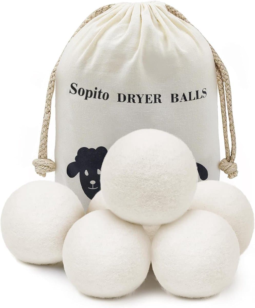 SnelShoppen - Wasdrogerballen Wol, 6 stuks Herbruikbare Drogerballen 2,8 inch/7 cm van 100% Nieuw-Zeelandwol, Veilig voor Baby's, Geurneutraal, Duurza — afbeelding 1