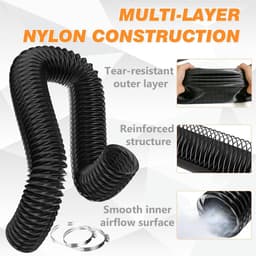 SnelShoppen - 75mm Hittebestendige Luchtductslang 5m, Flexibele Nylon Ventilatieslang met 2 Klemmen, Buigzaam en Afkappbaar voor Ventilatie, Afvoer, W — thumbnail 2