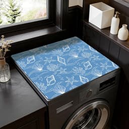 SnelShoppen - Wasmachine Topper Blauw Marine Life 60x50 cm - Multifunctionele Waterdichte Wasdroger Mat - Universele Bovenlader Wasdroger Mat voor Aan — thumbnail 1