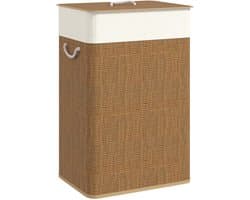 VIEMAE Wasmand - Wasmand met deksel - Wassorteerder - Wasmanden - Wasverzamelaar - 72 L - Verwijderbare waszak - Handvaten - Bamboe