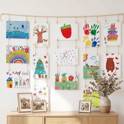 Wanddisplay voor kinderen met 34 houten knijpers, 140 cm, fotoslinger met houten kralen in boho-stijl, voor meerdere - ShopVlot — thumbnail 3