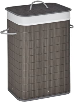 Wasmand met handvatten en wasbare waszak - rotan - polyester - katoen - metaal - 43L x 32B x 61H cm - grijs — thumbnail 1