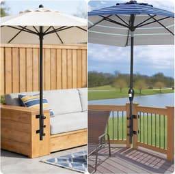 Parasolhouder voor balkon - Zwart - Verstelbare klembevestiging en schroefmontage - Duurzame buitenhouder voor parasols met 3-4,5 cm diameter — thumbnail 2