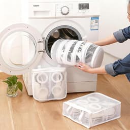 Vissennet Schoenen Wasmachine Tas, Herbruikbare Mesh Gat Waszak voor Wasmachine en Droger, Duurzaam en Grondige Reiniging, Geschikt voor Sneakers & Sportieve Schoenen (Cilinder) - Afmeting 40 x 19 cm — thumbnail 3