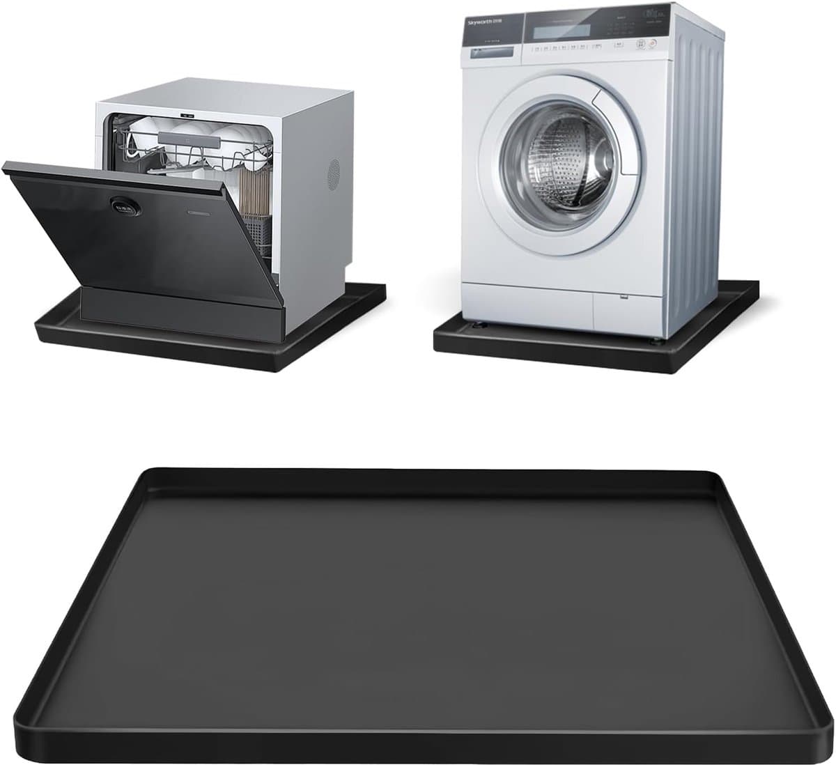 Bobypet-Wasmachine lekbak - Siliconen beschermmat - Waterdicht - Beschermt de vloer tegen lekkage - Voor wasmachine, droger, vaatwasser, koelkast en airco - 60 x 50 x 1,5 cm - Zwart — afbeelding 1