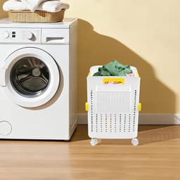 Wasmand met Wielen - Opvouwbare Wasbak - Sorteer Kleding - Afneembare Opbergdoos - 47.5 cm Hoog - Wit — thumbnail 5