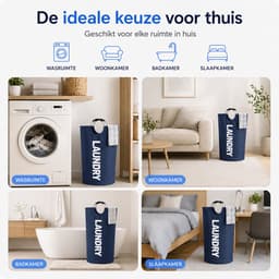 BOTC Wasmand - Waszak - Laundry basket - Wassorteerder - 38x63 cm - waszak vouwbaar - draagbaar wasbox - Donkerblauw — thumbnail 3