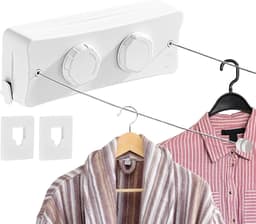 Intrekbare Waslijn - Drooglijn Binnen Buiten - Kleding Drogen - Voorkomt Doorzakken - 42 Meter Uitschuifbaar - Wit — thumbnail 1