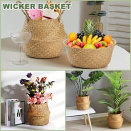 2 stuks zeegras opbergmanden, kleine wasmand, manden voor planken, opvouwbare rotan opbergdoos, rieten mand met handvat, rieten plantenpot voor woonkamer, slaapkamer, badkamer (S 20 x 23) — thumbnail 2