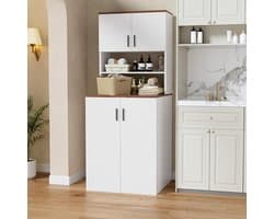 Wasmachinekast - Hoge opbergkast - Badkamer Organiseren - Geluidsdempend Ontwerp - 68 x 68 x 170 cm - Walnoot Wit
