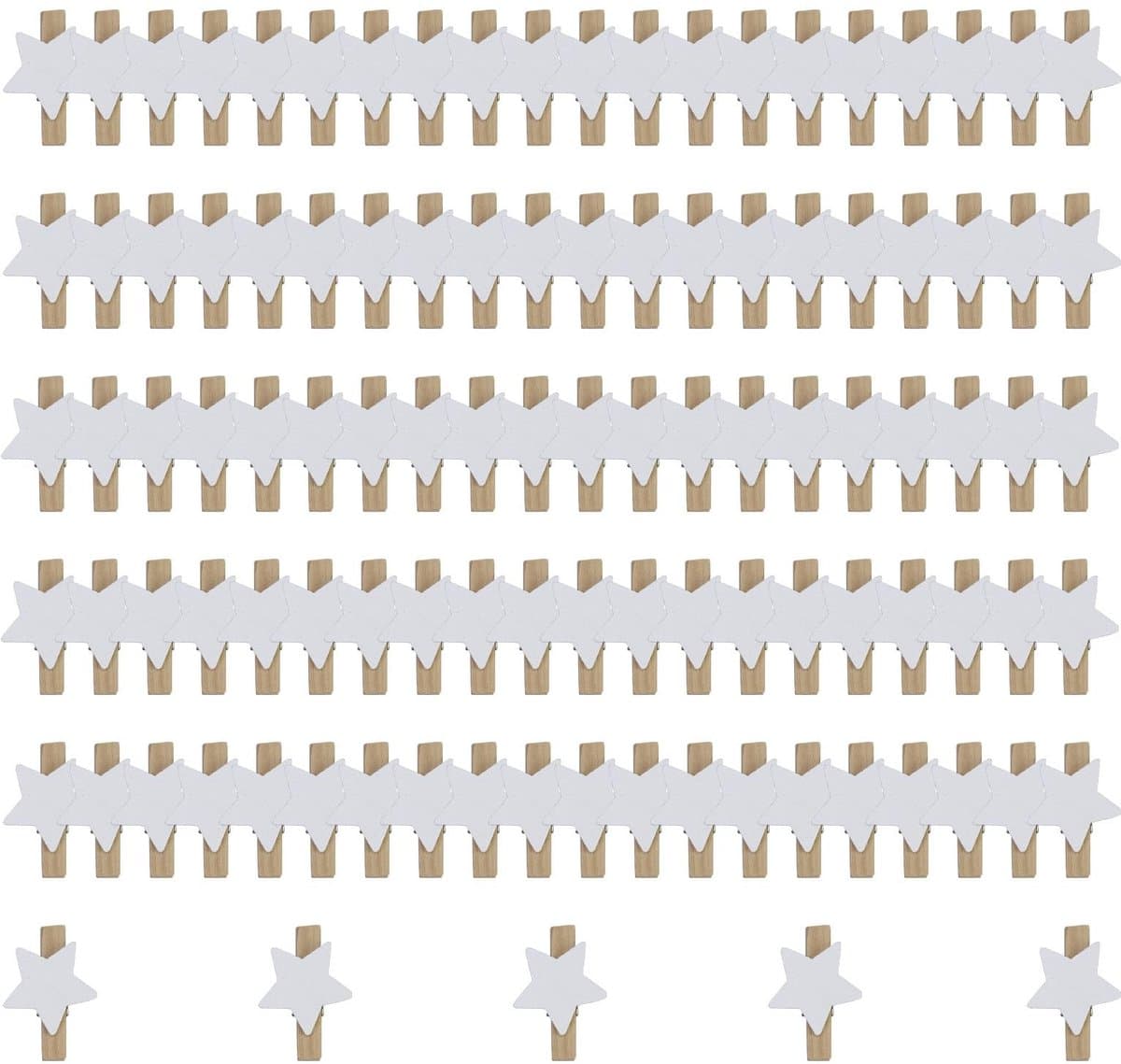 Dailygoods- Sterren Wasknijpers 105 Stuks - Houten Klemmen - Decoratieve Clips - Handwerk Klemmen - Kerstmis Decoratie - Veilig Materiaal — afbeelding 1
