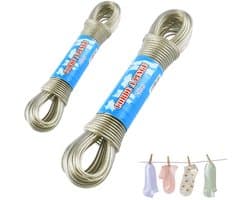 Dailygoods- Waslijn Uittrekbaar - Waslijn met Stalen Kern - 2 mm/3 mm Dikte - 20 m Lengte - Geschikt voor Buiten - Hoge Treksterkte - Drooglijn