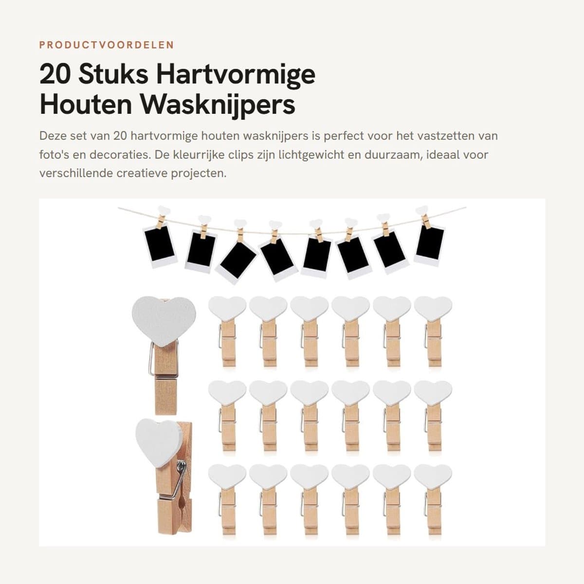Dailygoods- Houten Wasknijpers Groot - 20 Stuks - Stevig - Mini Clips - Decoratie - Licht en Duurzaam - Afmetingen 3,80 x 2,00 x 1,80 cm — afbeelding 1