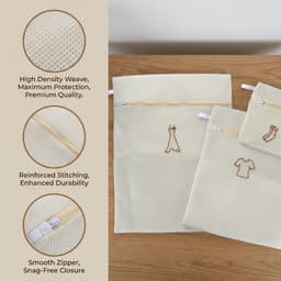 Dailygoods - Set van 3 wasnetten voor wasmachine, dikke waszak met geel borduurwerk, fijn net, anti-vervorming, ritssluiting, bescherming voor delicate kleding, 3 maten — thumbnail 4