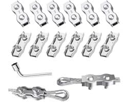 SnelShoppen - Duplex Kabelconnector M3 Draad Kabel Clips 12 Stuks 304 RVS 3 mm voor Draad Rope, Waslijn, Luifel, Vaste Bevestiging