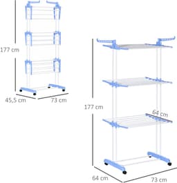 COVREO Droogtoren 73x64x177 cm blauw, staal met wielen en 4 niveaus — thumbnail 5