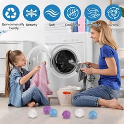 SnelShoppen - 9 Stuks Wasmachine Droger Ballen, Herbruikbare Wasballen voor Donsjacks, Antistatisch, Vermindert Kreukels, 6 cm, Blauw, Wit, Paars — thumbnail 2
