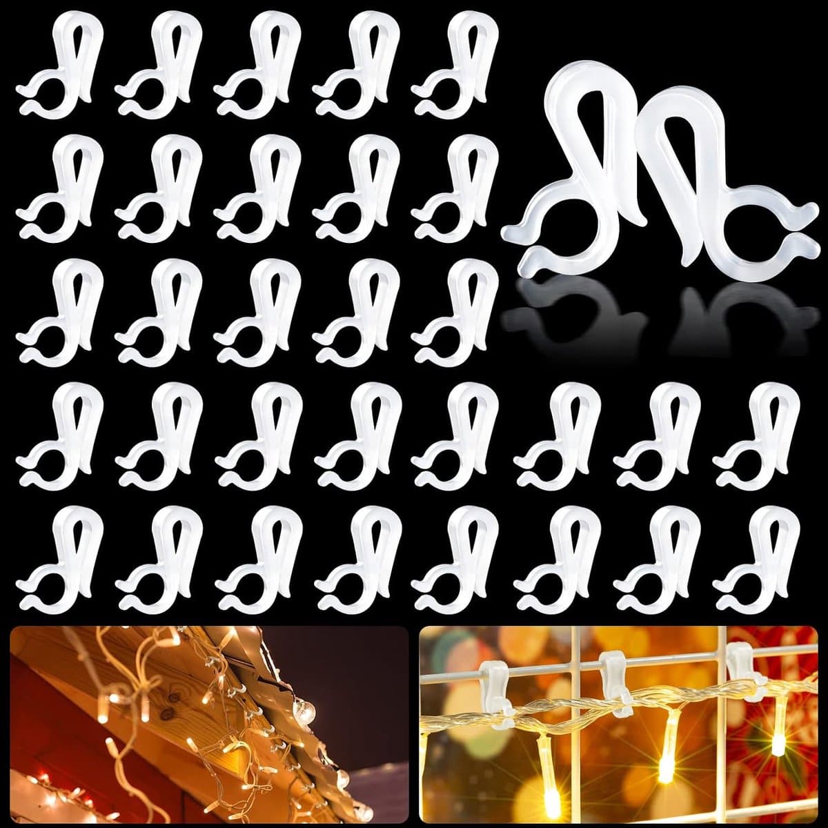 SnelShoppen - Pack van 80 Plastic Kerstlicht Clips, Gutter Haken, Herbruikbare Lichtbevestigingen voor Binnen en Buiten, Ideaal voor Kerst, Bruiloften — afbeelding 1