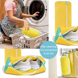 SnelShoppen - Schoen Waszak voor Wasmachine - Herbruikbare en Duurzame Schoenwaszak voor Sport- en NetSchoenen 19 x 39 cm Geel met Zachte Binnenborste — thumbnail 4