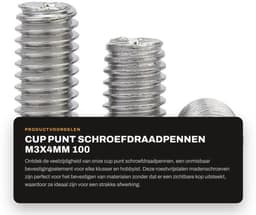 Madenschroeven M3x4mm - 100 Stuks - Roestvrij Staal - Pinschroeven - Schroefdraadpennen - Schroefdraadgat — thumbnail 4