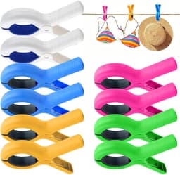 SnelShoppen - 10 Handdoekklemmen voor Strandstoelen - Kleurige Wasknijpers - Winddicht en Antislip - Roestvrij Staal voor Sterke Grip - Ideaal voor St — thumbnail 1