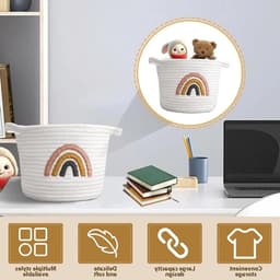 Kleine Woven Opbergmand met Handvatten van Katoen, Regenboog Design voor Speelgoed, Was en Organisatie in Kinderkamer en Slaapkamer — thumbnail 2