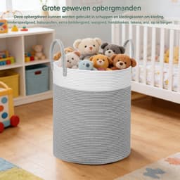 Lemonmax Ronde wasmand opbergmand - Gevlochten speelgoedmand met handvatten 58 L - Voor kinderkamer slaapkamer woonkamer - 38x50 cm - Wit Grijs — thumbnail 3