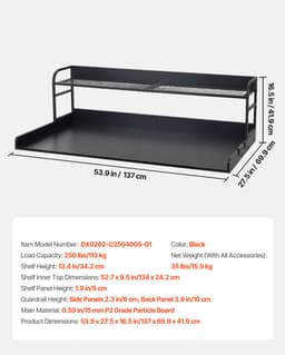 VEVOR Wasmachine Droger Countertop met Plank, 137 X 69,9 cm Houten Wasmachine en Droger Topper met Rand en 2 Haken, Wasmachine Topper voor Waskast Pantry Counter Organisatie en Opslag, Zwart — thumbnail 3