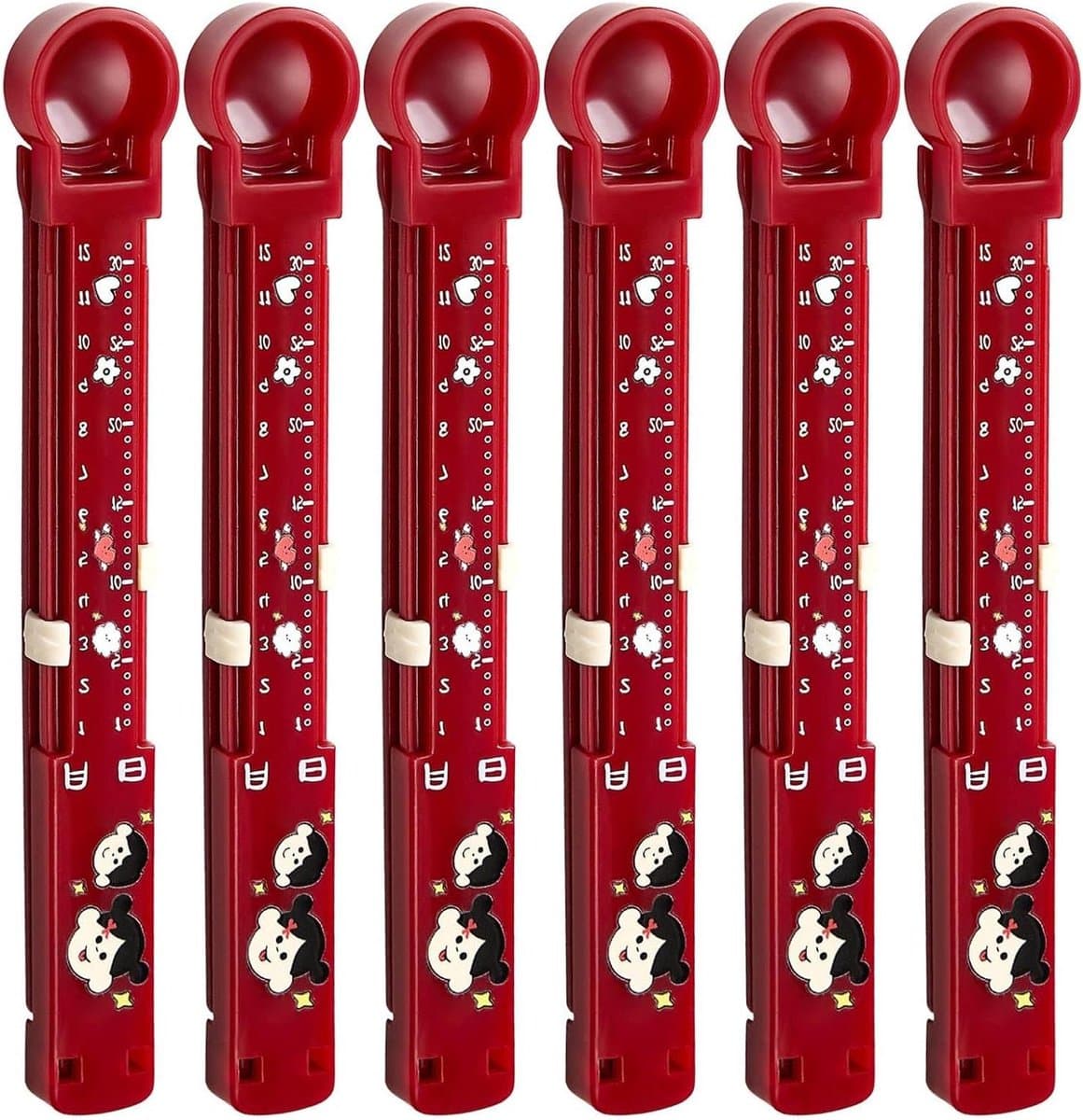 Zakclips Voedsel - Stevige Klemmen - Zakken Afsluiten - Met Maatmarkeringen - 6 Stuks - Rood — afbeelding 1