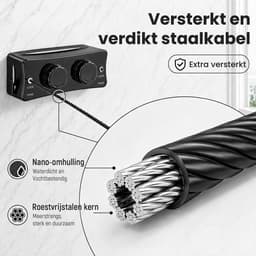 Waslijn Uittrekbaar - 2x 5,1 m (tot 10,2 m) - Zwart - Aluminium & Staalkabel - 20 kg - Binnen en Buiten - Zonder Boren te Monteren, Ruimtebesparend — thumbnail 5