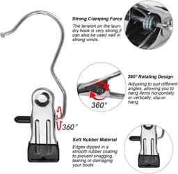 24 stuks washaak, draagbare washaak, 360 ° draaibare roestvrijstalen wasknijpers, antislip laarzenhanger voor broeken, schoenen, handdoeken, sokken, broeken — thumbnail 4