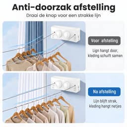 Waslijn Uittrekbaar - 2x 5,1 m (tot 10,2 m) - Wit - Aluminium & Staalkabel - 20 kg - Binnen en Buiten - Zonder Boren te Monteren, Ruimtebesparend — thumbnail 2